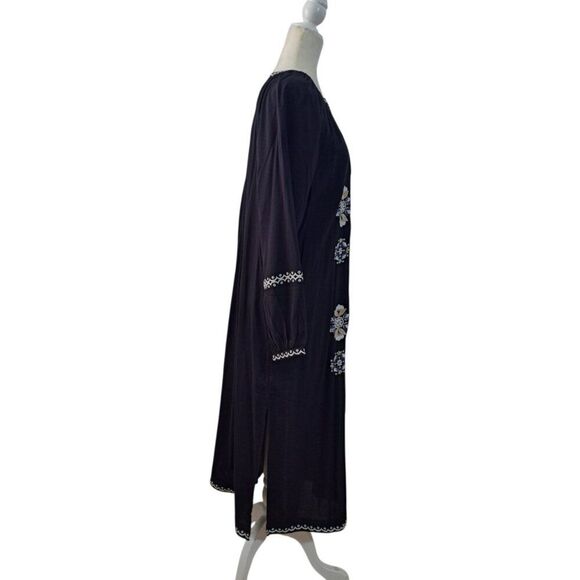 Old Navy Women's Long Sleeve Black Embroidered Boho Peasant Dress Travel Sz L - Picture 4 of 9